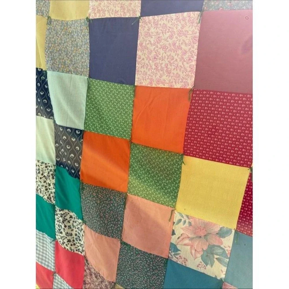 Vintage Handmade Patchwork Quilt‎ Multi-Color Cotton Blend Cabin Cottage 76